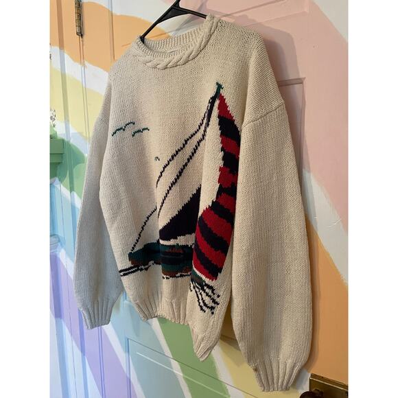 Vintage Capri Isle Knits Sailboat Sweater Ramie Cotton Nautical Medium - Picture 4 of 9